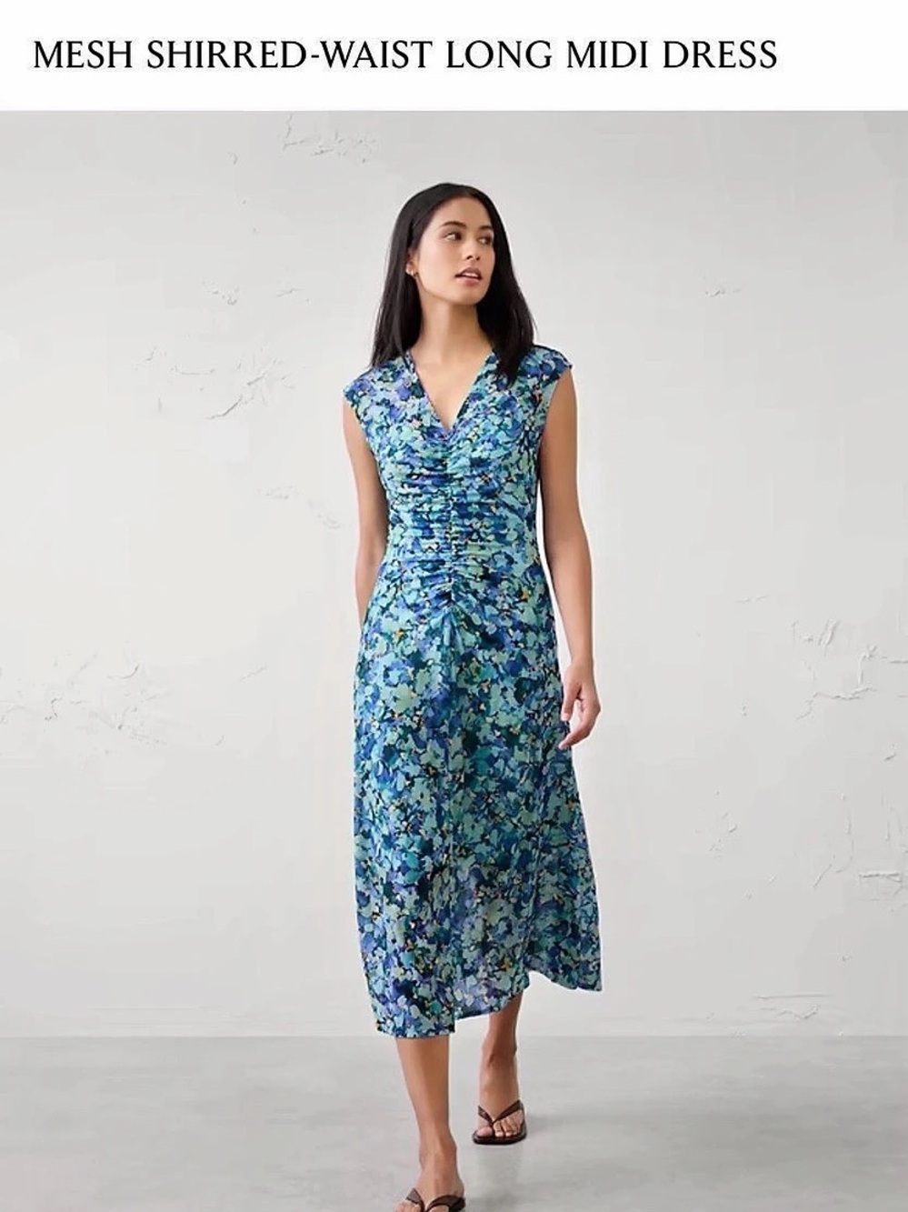 Banana Republic Factory Mesh Shirred-Waist Long Midi Dress